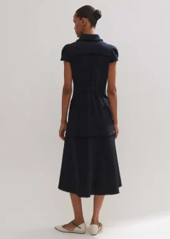 Discount ME+EM Cotton-Blend Fringed Midi Dress Navy