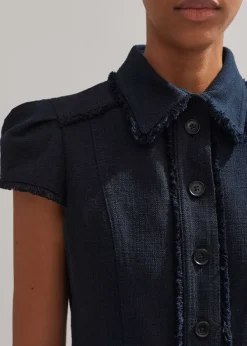 Discount ME+EM Cotton-Blend Fringed Midi Dress Navy