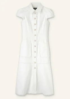 Outlet ME+EM Cotton-Blend Fringed Midi Dress Cream