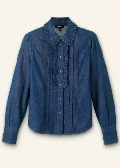 Clearance ME+EM Denim Frill Shirt Blue