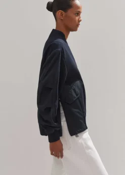 New ME+EM Flannel Mix Deconstructed Bomber Jacket Navy
