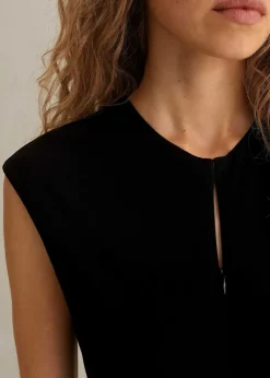 Hot ME+EM Fluid Crepe Cap Sleeve Midi Dress Black