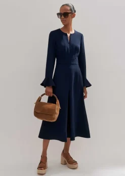New ME+EM Fluid Crepe Elegant Midi Dress Eclipse