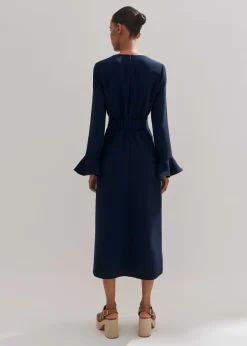 New ME+EM Fluid Crepe Elegant Midi Dress Eclipse