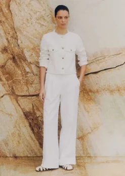 Online ME+EM Frayed Edge Denim Crop Jacket + Trouser Co-Ord White