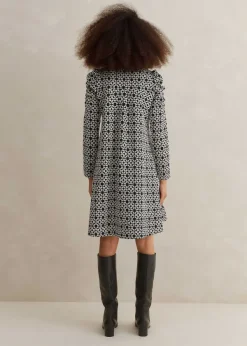 New ME+EM Graphic Jacquard Ponte Swing Dress Black/White