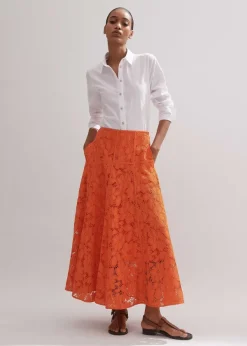 Best ME+EM Guipure Lace Skirt Orange Zing
