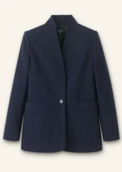 ME+EM Herringbone Deconstructed Cardigan Blazer Dark Navy