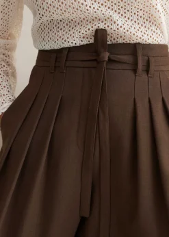 Clearance ME+EM High Waisted Multi Pleat Trouser + Belt Mocha