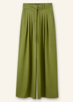 ME+EM High-Waisted Multi Pleat Trouser + Belt Bright Olive Moulin