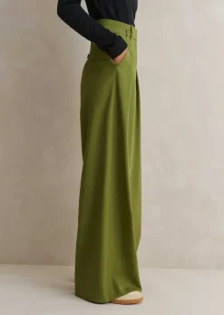 ME+EM High-Waisted Multi Pleat Trouser + Belt Bright Olive Moulin