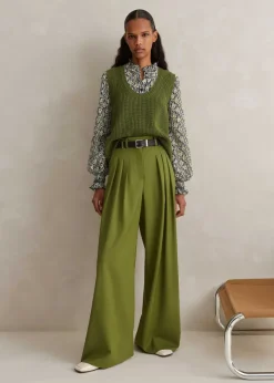 ME+EM High-Waisted Multi Pleat Trouser + Belt Bright Olive Moulin