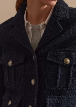 New ME+EM Italian Boucl Military Crop Jacket Navy