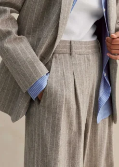 Clearance ME+EM Italian Pinstripe Wide-Leg Trouser Pale Grey/Chalk