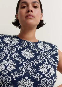 New ME+EM Jacquard Jersey Midi Dress Navy/Soft White