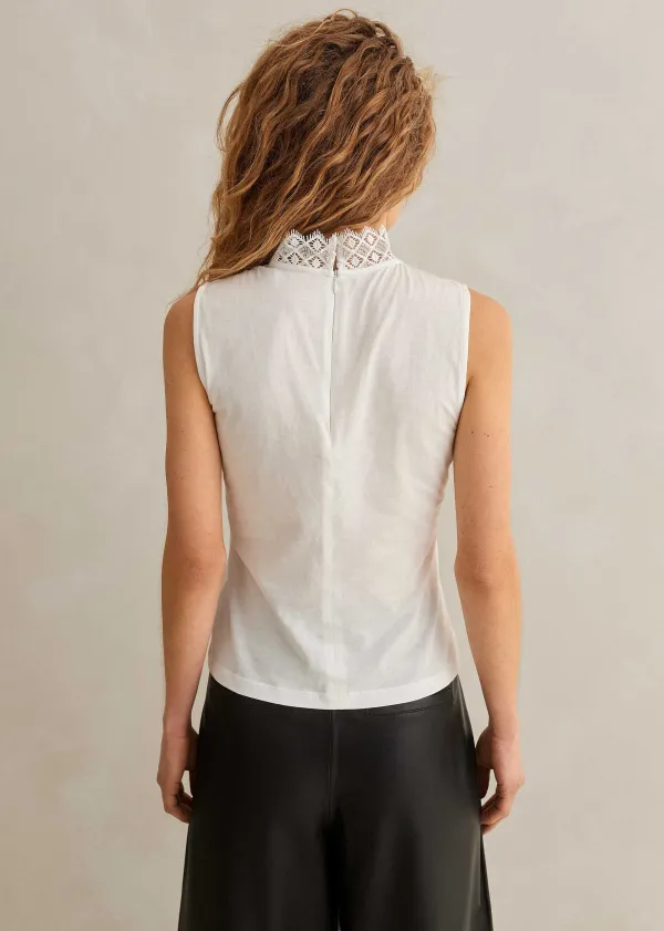 Discount ME+EM Lace Trim Crew Neck Layering Tank Soft White
