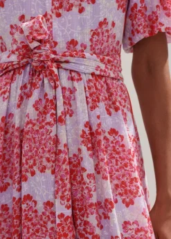 Best ME+EM Layered Violets Print Midi Dress + Belt Purple/Pink/Cream