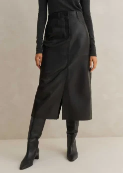 Discount ME+EM Leather Midi Skirt Black