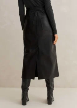 Discount ME+EM Leather Midi Skirt Black