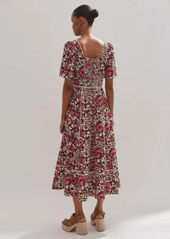 Best ME+EM Linen-Blend Baroque Print Midi Dress Light Cream/Black/Pink