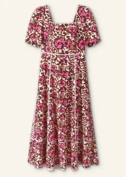 Best ME+EM Linen-Blend Baroque Print Midi Dress Light Cream/Black/Pink