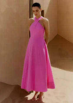 New ME+EM Linen-Blend Crossover Maxi Dress Ultra Pink