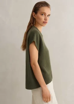 New ME+EM Lofty Cashmere Relaxed Curved Hem Vest Light Khaki
