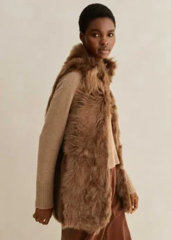 Best ME+EM Luxe Toscana Shearling Long Gilet Tan