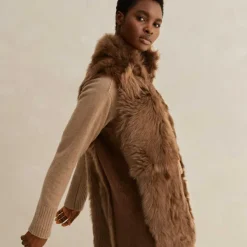 Best ME+EM Luxe Toscana Shearling Long Gilet Tan