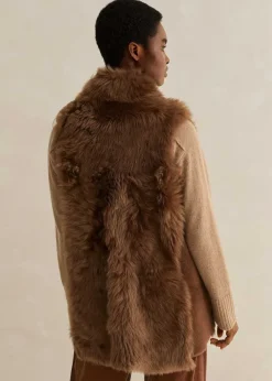 Best ME+EM Luxe Toscana Shearling Long Gilet Tan