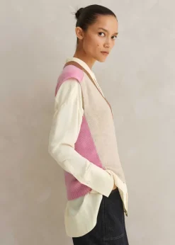 ME+EM Merino Cashmere Colour Block Vest Oatmeal Multi