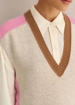 ME+EM Merino Cashmere Colour Block Vest Oatmeal Multi