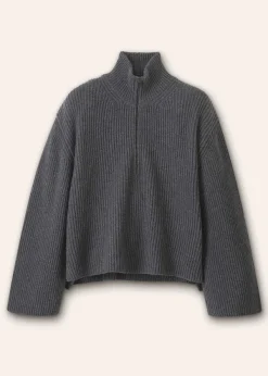 Best ME+EM Merino Cashmere Crop Half Zip Jumper Charcoal