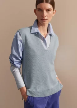 Discount ME+EM Merino Cashmere Relaxed V-Neck Vest Chambray Blue