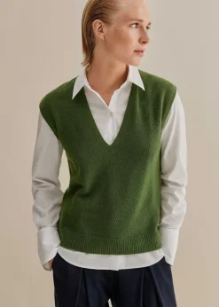 Hot ME+EM Merino Cashmere Relaxed V Neck Vest Green