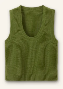 Outlet ME+EM Merino Cashmere Ribbed Scoop Neck Vest Bright Olive Moulin