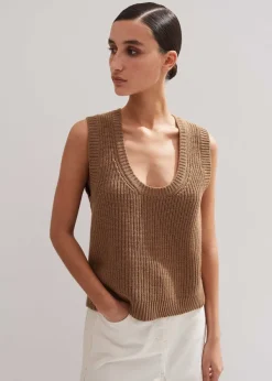 ME+EM Merino Cashmere Ribbed Scoop Neck Vest Camel