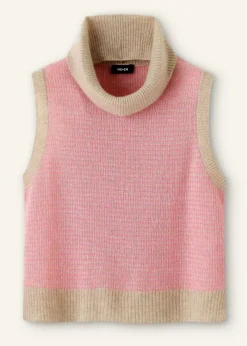 Hot ME+EM Merino Cashmere Silk Lace Stitch Vest + Snood Oatmeal M Lange/Perfect Pink