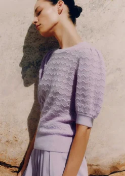 Clearance ME+EM Merino Cashmere Silk Lace Stitch Tee Lupin Lilac