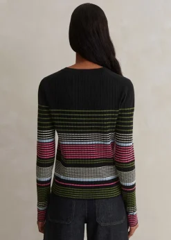 Discount ME+EM Merino Stretch Slim Rib Stripe Jumper Navy Multi