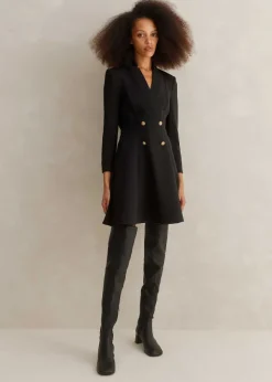 Hot ME+EM Military Button Fit And Flare Mini Dress Black