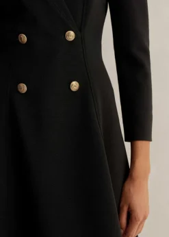 Hot ME+EM Military Button Fit And Flare Mini Dress Black