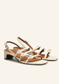 Sale ME+EM Pearl Detail Nappa Kitten Sandal Ivory