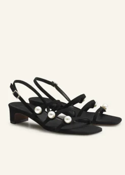 New ME+EM Pearl Detail Suede Kitten Sandal Black