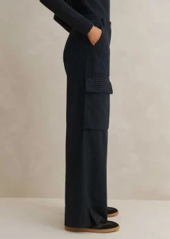 Clearance ME+EM Pinstripe Relaxed Straight Cargo Trouser Navy/Charcoal