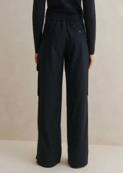 Clearance ME+EM Pinstripe Relaxed Straight Cargo Trouser Navy/Charcoal