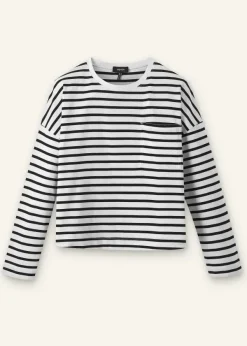 Best ME+EM Pocket Detail Boxy Long Sleeve Stripe Top Black/Soft White