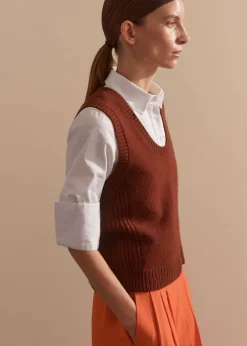 Outlet ME+EM Pure Cashmere Scoop Neck Vest Pecan