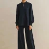 Outlet ME+EM Regular-Length Travel Tailoring Wide-Leg Palazzo Co-Ord Blue
