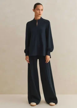 Outlet ME+EM Regular-Length Travel Tailoring Wide-Leg Palazzo Co-Ord Blue